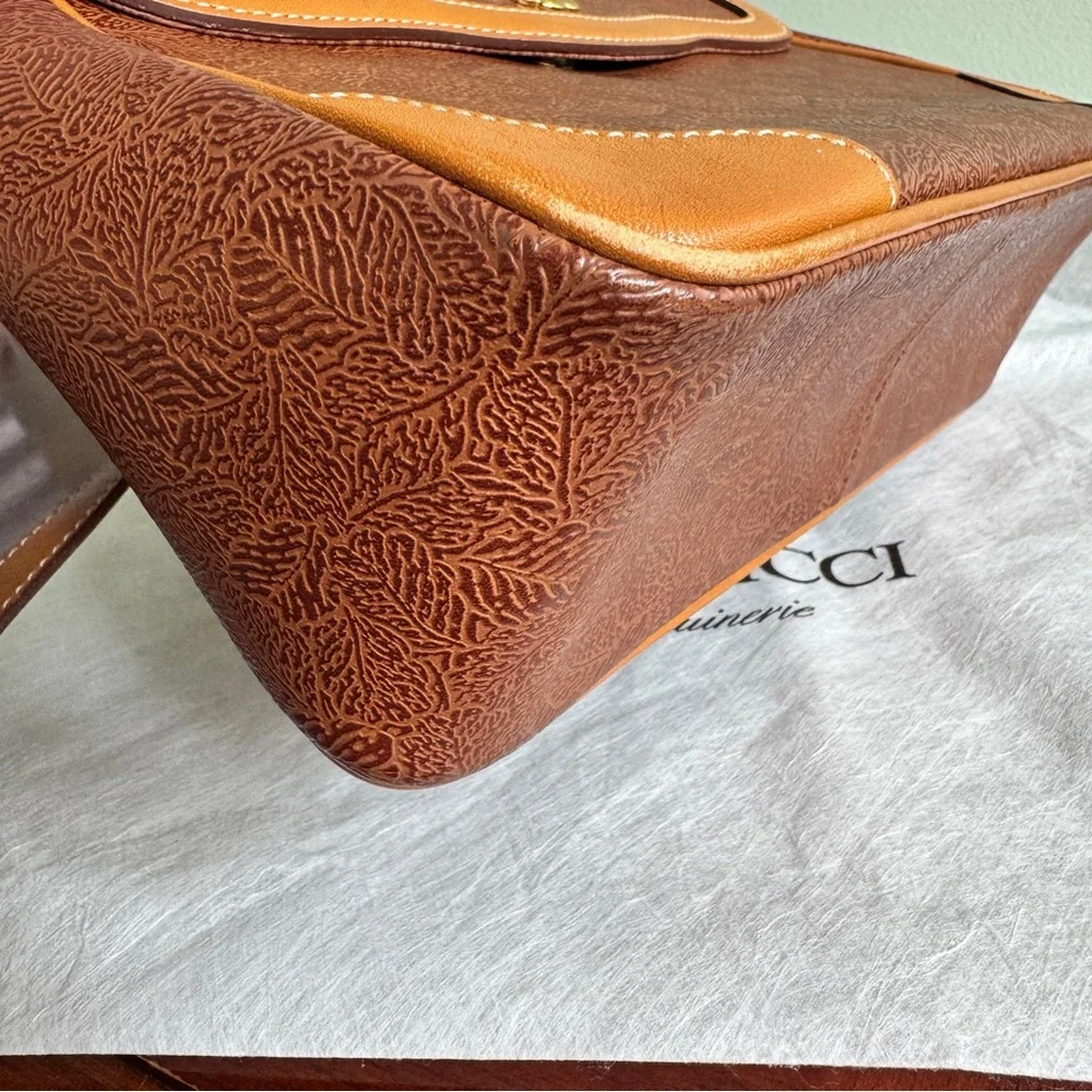 Nina Ricci Two-Tone Brown & Tan Leather Top-Handle Satchel with Shoulder Strap - Picture 12 of 12